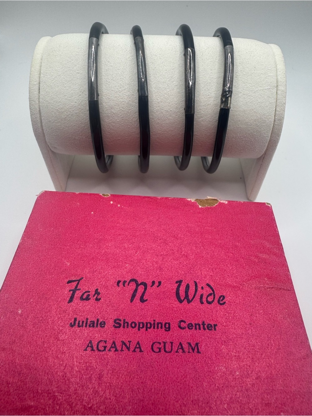 Vintage Mid-Century Black Coral Bangle Stack of 4